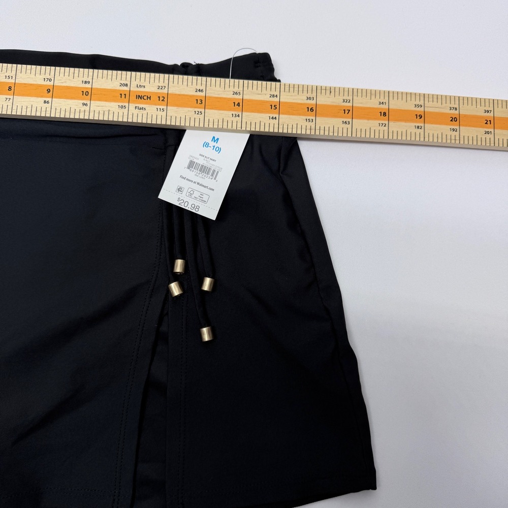 Time and Tru Black Side Slit Swim Skirt Medium 8-10 Ruched Gold Bead New - Picture 5 of 6